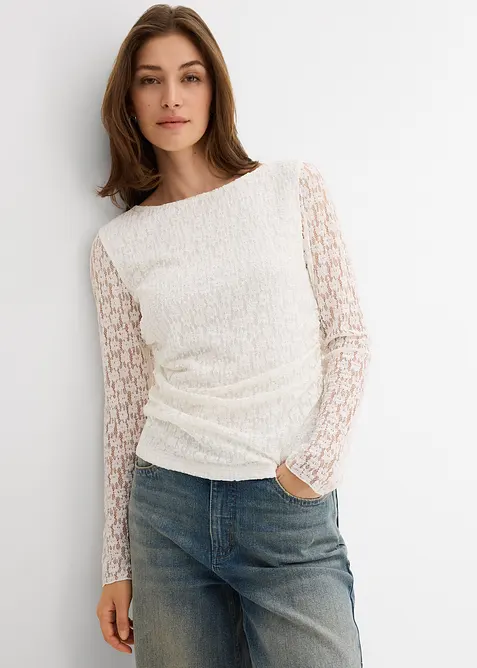 Tričko s dlouhým rukávem, z krajky, bonprix