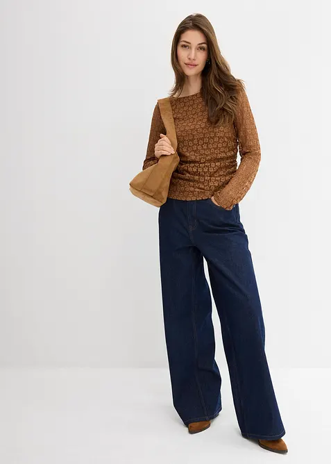 Tričko s dlouh&yacute;m ruk&aacute;vem, z krajky, bonprix