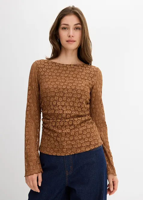 Tričko s dlouh&yacute;m ruk&aacute;vem, z krajky, bonprix