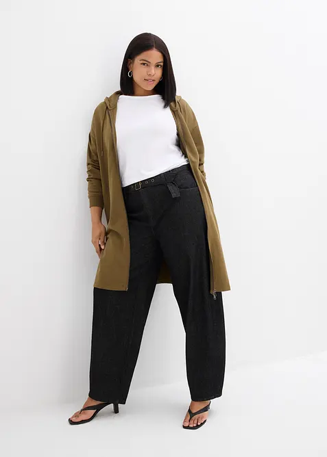 Džíny Barrel s páskem, Mid Waist, bonprix