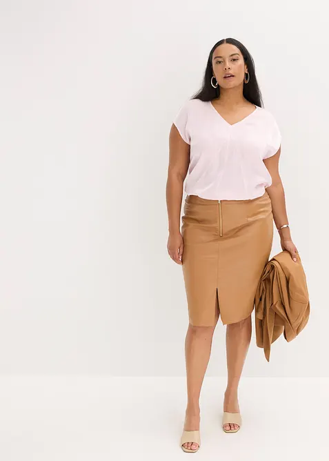 Halenka s krátkým rukávem, z lesklého saténu, bonprix