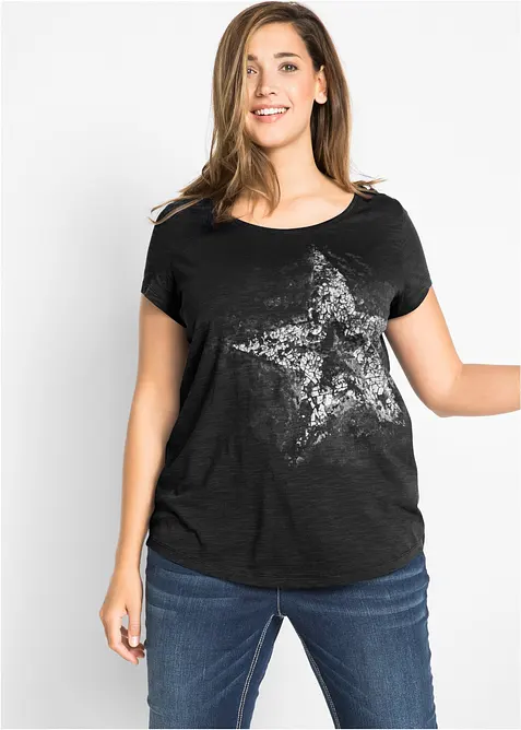 Bavlněné triko se žíhaným vláknem, krátký rukáv, bonprix