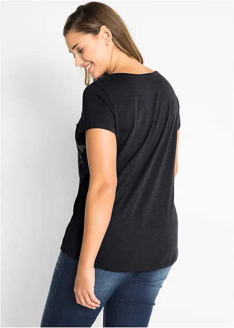 Bavlněné triko se žíhaným vláknem, krátký rukáv, bonprix