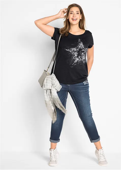 Bavlněné triko se žíhaným vláknem, krátký rukáv, bonprix