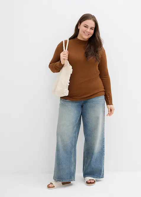 Žebrovan&eacute; tričko s dlouh&yacute;m ruk&aacute;vem, bonprix