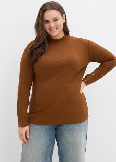 Žebrovan&eacute; tričko s dlouh&yacute;m ruk&aacute;vem, bonprix