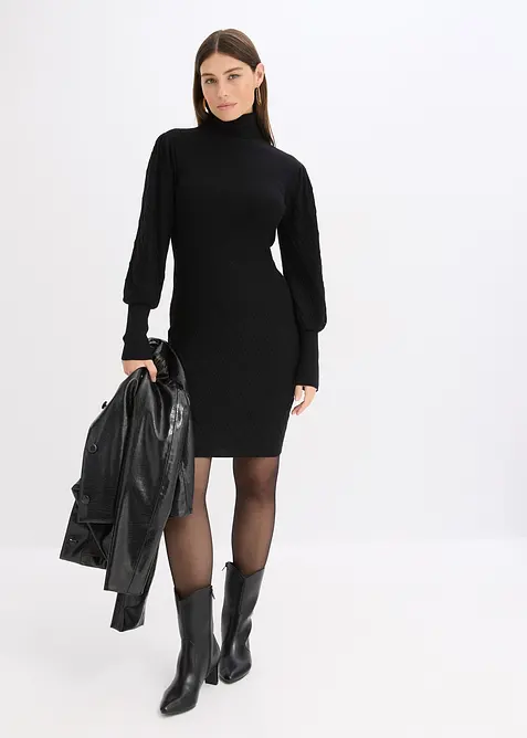 Pletené šaty s rolákem, bonprix