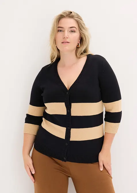 Bavlněný pletený kabátek s proužky, bonprix