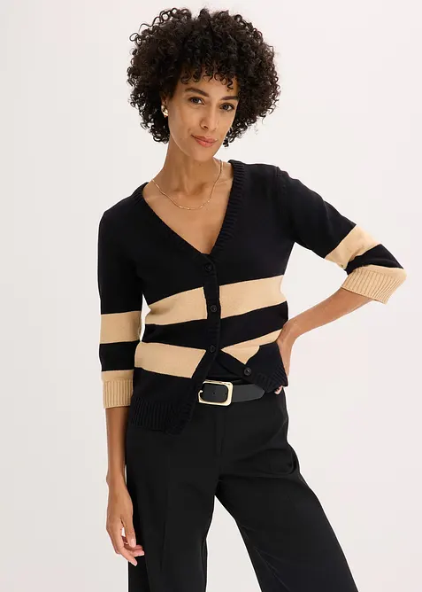 Bavlněný pletený kabátek s proužky, bonprix