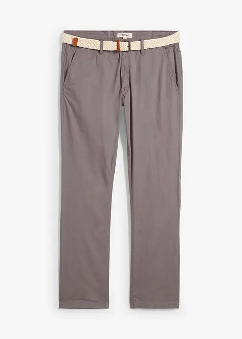 Chino kalhoty s pohodlným pasem a opaskem, Regular Fit, Straight, bonprix