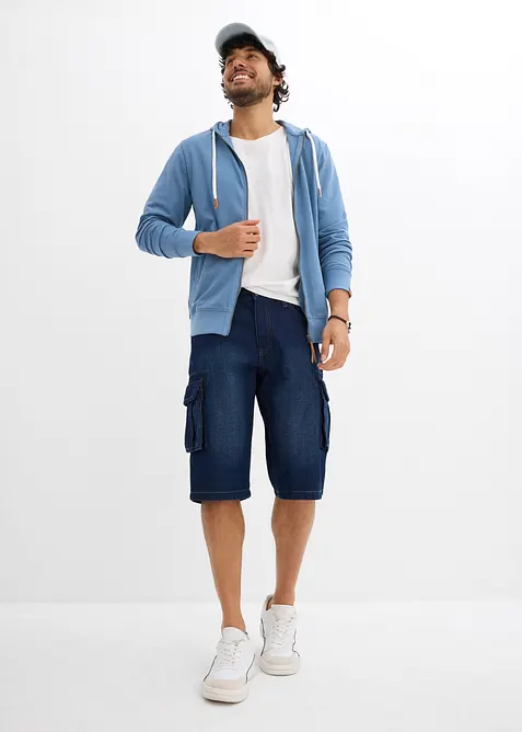 Mikina na zap&iacute;n&aacute;n&iacute; s kapuc&iacute; a s detaily z uměl&eacute; kůže, bonprix