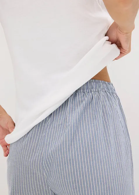 Pyžamo s žebrovaným topem a tkanými kalhotami, bonprix