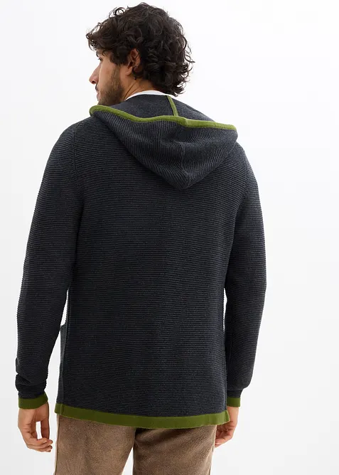 Krojový pletený kabátek s kapucí, bonprix