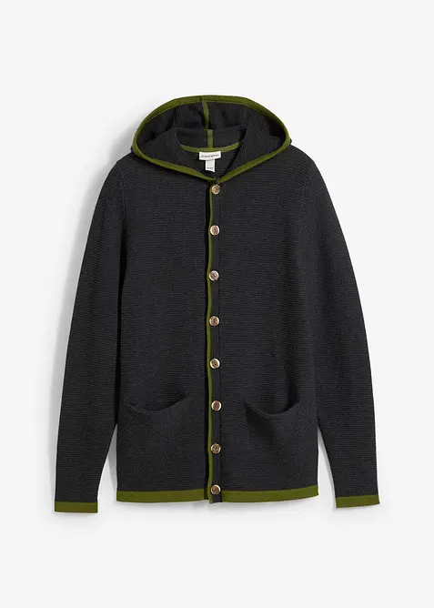 Krojový pletený kabátek s kapucí, bonprix