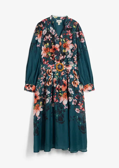 Midi šaty z ramie (2dílná souprava s páskem), bonprix