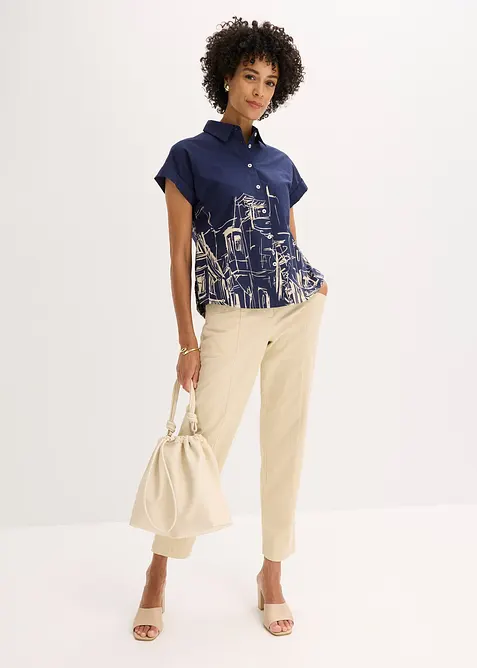 Popelínová oversize halenka s krátkým rukávem, z bavlny, bonprix