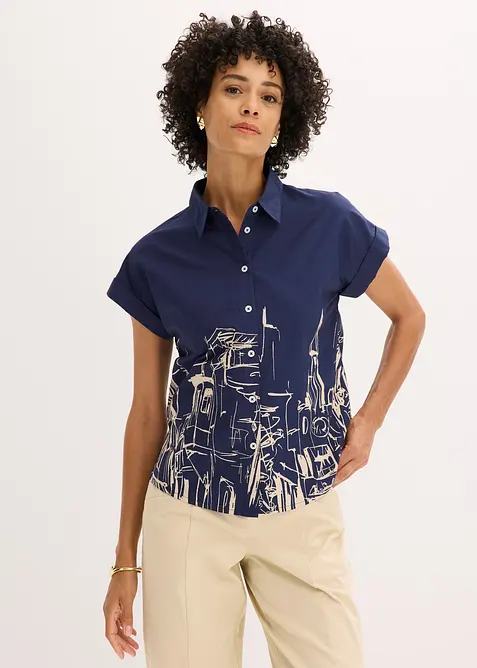 Popelínová oversize halenka s krátkým rukávem, z bavlny, bonprix