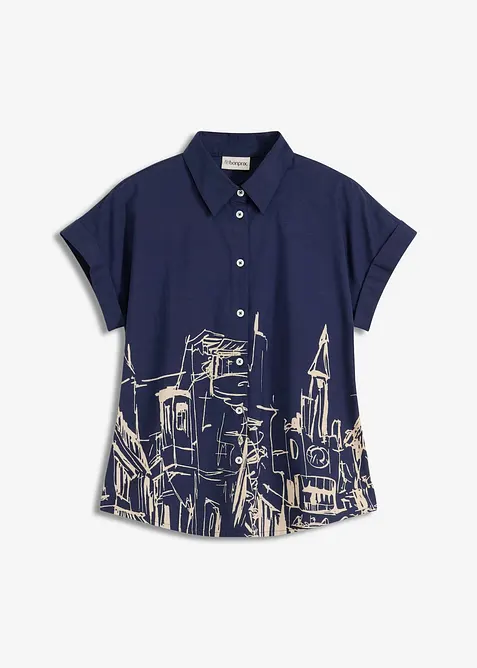 Popelínová oversize halenka s krátkým rukávem, z bavlny, bonprix