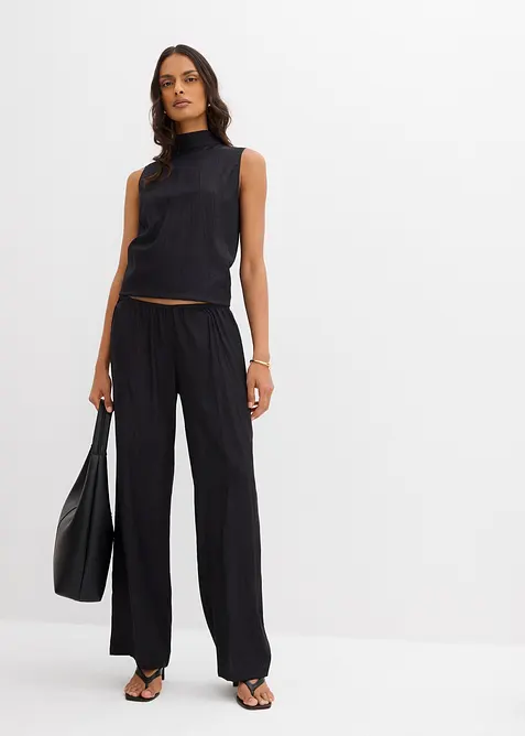 Kalhoty bez zap&iacute;n&aacute;n&iacute;, ze strukturovan&eacute; visk&oacute;zov&eacute; směsi, bonprix