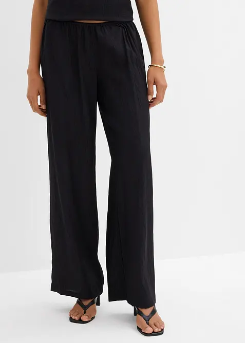 Kalhoty bez zap&iacute;n&aacute;n&iacute;, ze strukturovan&eacute; visk&oacute;zov&eacute; směsi, bonprix