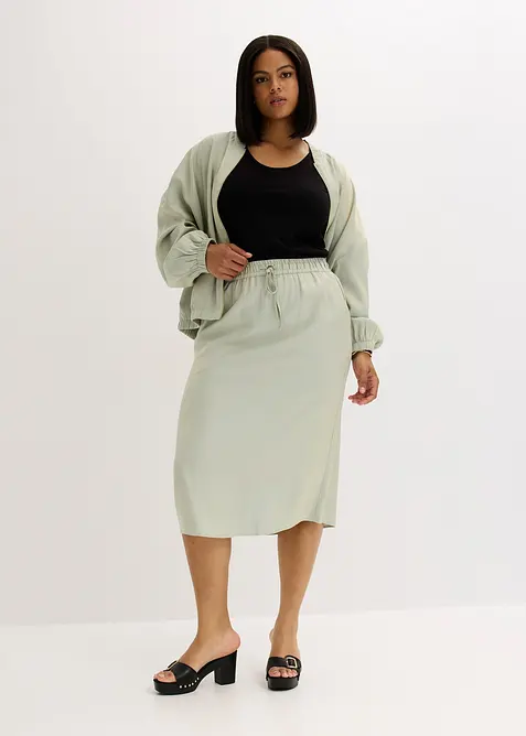 Midi sukně z lesklého saténu, bonprix