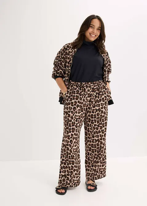 Palazzo kalhoty ze spl&yacute;vav&eacute;ho sat&eacute;nu, bonprix