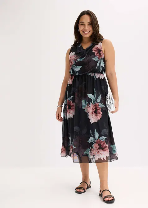 Midi šaty z měkké síťoviny, bonprix