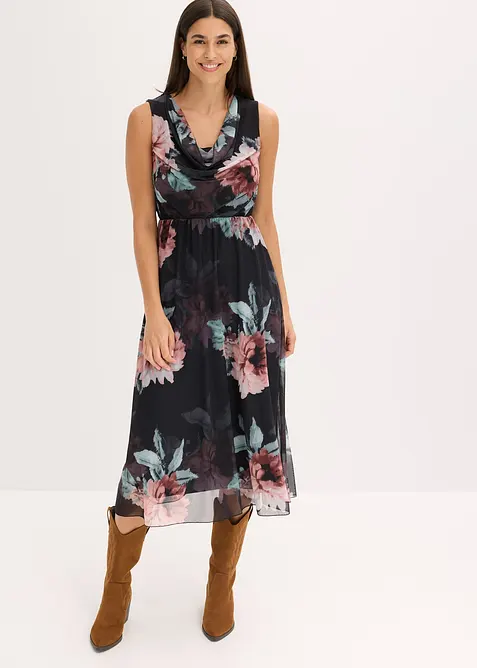 Midi šaty z měkké síťoviny, bonprix