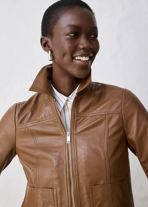 Kožen&aacute; bunda z jehněč&iacute; kůže nappa, bonprix