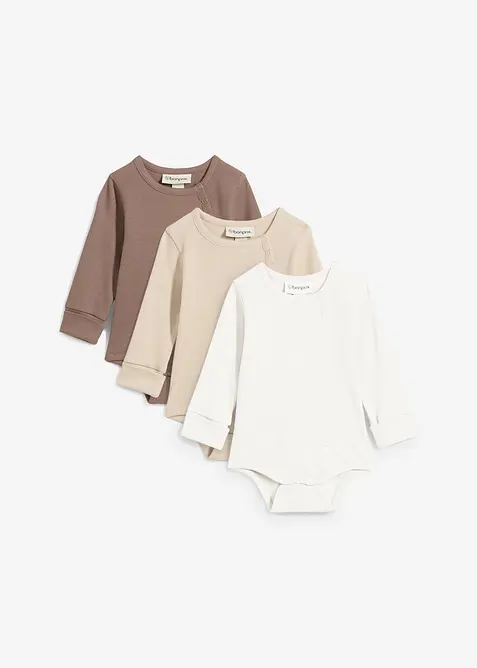 Body s dlouhým rukávem, z čisté bavlny, roste s dítkem (3 ks v balení), bonprix