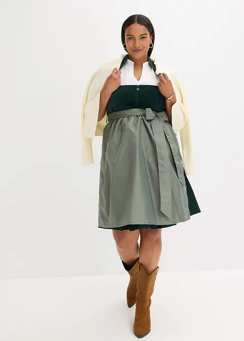 Kroj se sametov&yacute;m živůtkem a sat&eacute;novou z&aacute;stěrou (2d&iacute;ln&aacute; souprava), bonprix