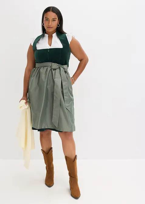 Kroj se sametov&yacute;m živůtkem a sat&eacute;novou z&aacute;stěrou (2d&iacute;ln&aacute; souprava), bonprix