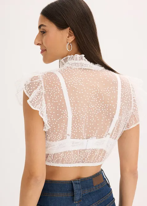 Halenka v krojovém stylu, z jemného tylu s puntíkovaným vzorem, bonprix