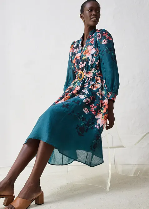 Midi šaty z ramie (2dílná souprava s páskem), bonprix