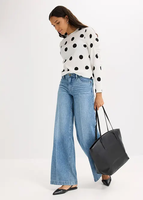 Tričko s dlouhým rukávem ze strukturovaného krepu, bonprix