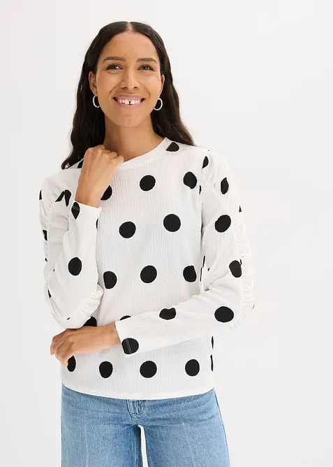 Tričko s dlouhým rukávem ze strukturovaného krepu, bonprix