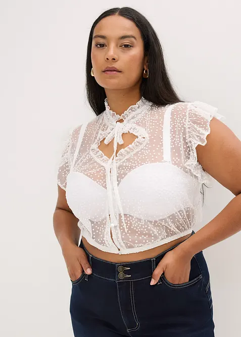 Halenka v krojov&eacute;m stylu, z jemn&eacute;ho tylu s punt&iacute;kovan&yacute;m vzorem, bonprix