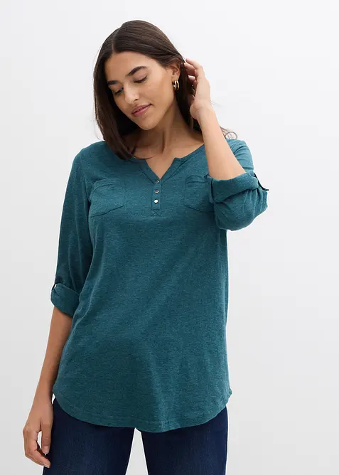 Bavlněn&eacute; triko Henley s knofl&iacute;kovou l&eacute;gou, bonprix