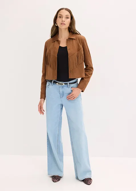 Bunda z umělé semišové kůže, s třásněmi, bonprix