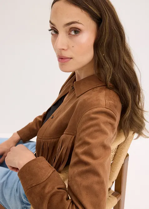 Bunda z umělé semišové kůže, s třásněmi, bonprix