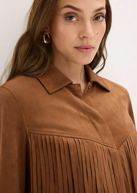 Bunda z umělé semišové kůže, s třásněmi, bonprix