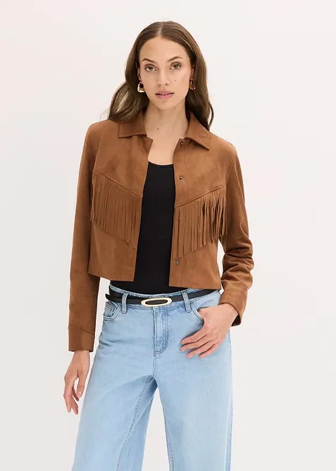 Bunda z umělé semišové kůže, s třásněmi, bonprix