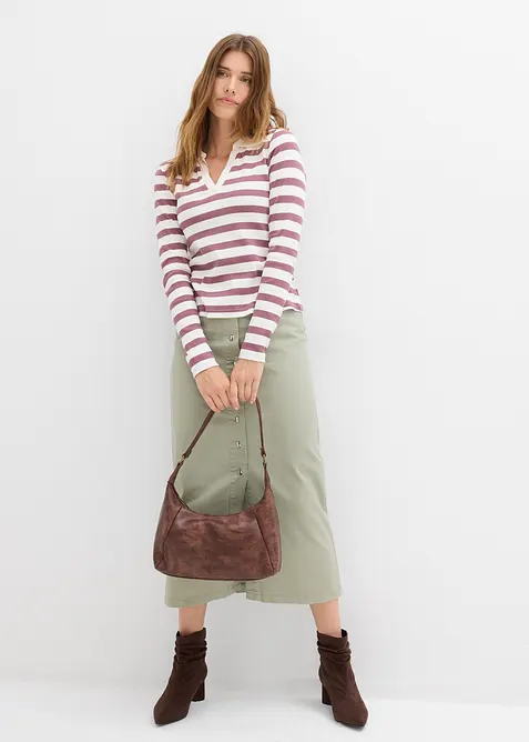 Triko polo s dlouhým rukávem, z žebrového materiálu, bonprix