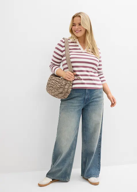 Triko polo s dlouh&yacute;m ruk&aacute;vem, z žebrov&eacute;ho materi&aacute;lu, bonprix