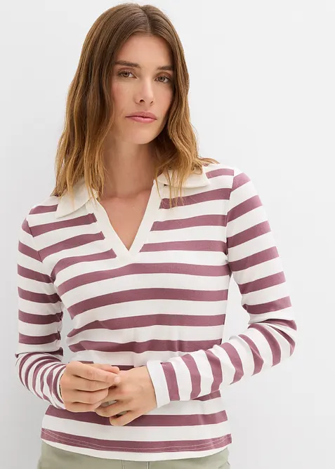 Triko polo s dlouhým rukávem, z žebrového materiálu, bonprix