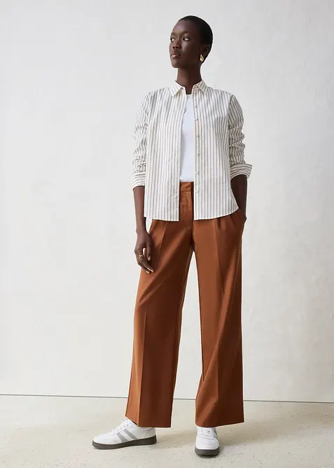 Vlněn&eacute; kalhoty se sklady u pasu, bonprix