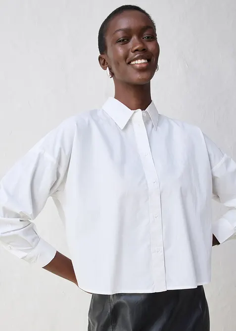 Krátká oversize halenka s podílem hedvábí, bonprix