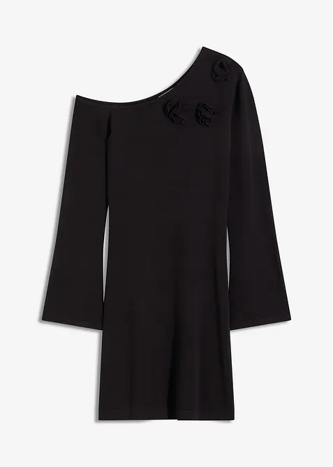 Pletené šaty s květinovou aplikací, bonprix