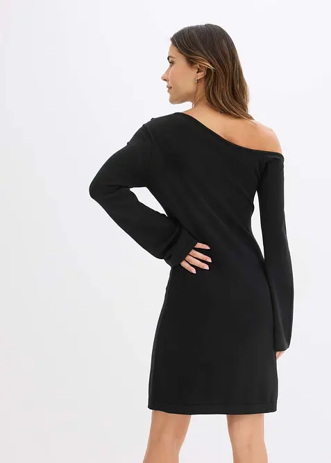 Pletené šaty s květinovou aplikací, bonprix