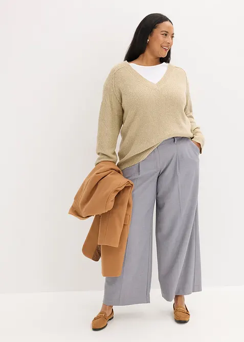 Oversize svetr s výstřihem do V, bonprix